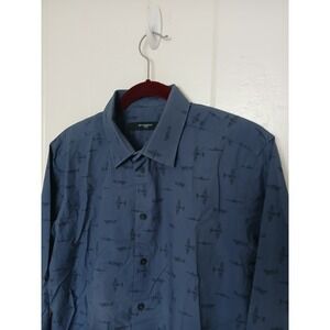 Givenchy Paris Prop Plane Print Dress Shirt Mens 16.5/42 Navy Blue Cotton